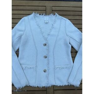 Joie Cream Blazer Sweater Frayed Edges‎ Women's Size XS